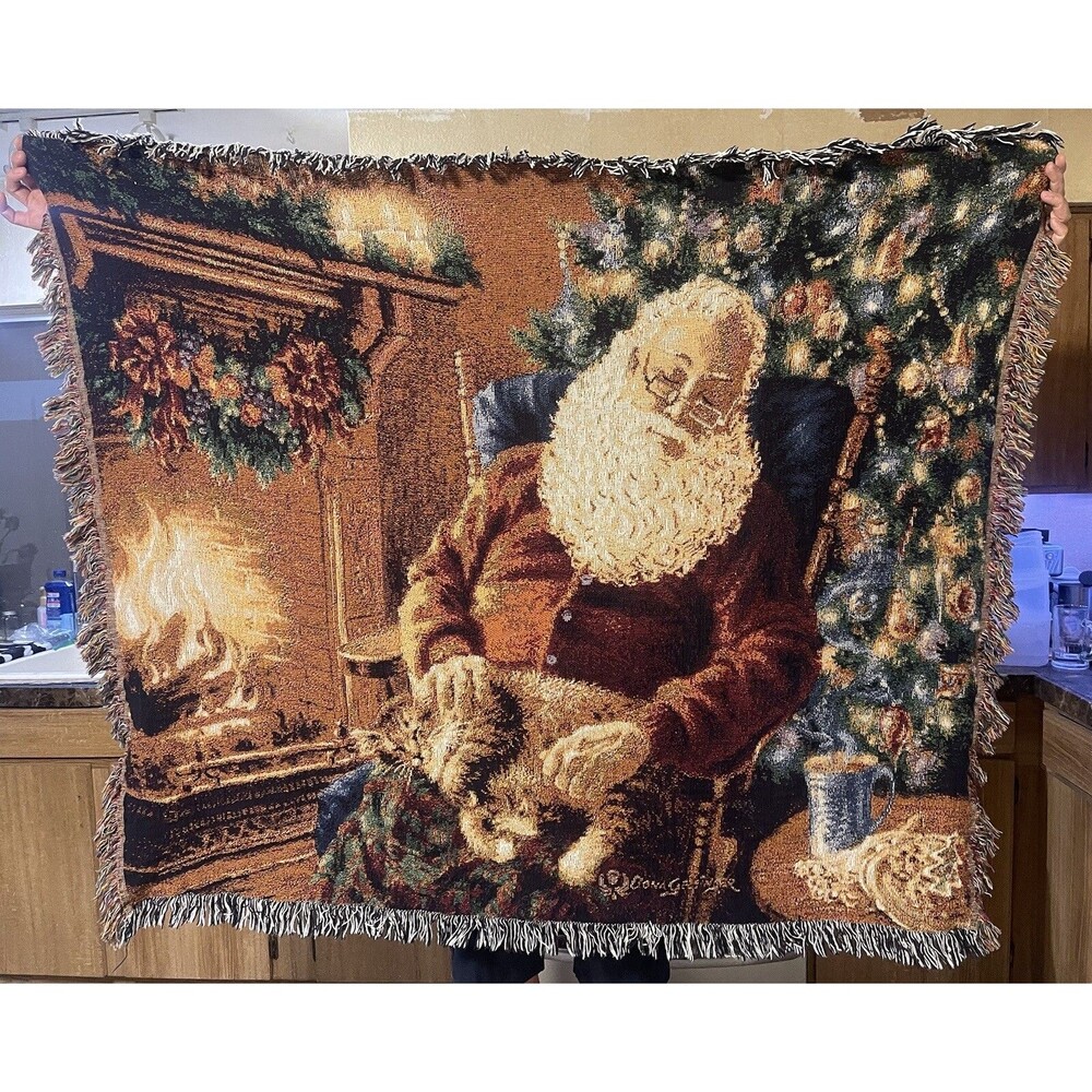 Throw Blanket Dona Gelsinger A Long Winters Nap 50×60" Santa Christmas Cat